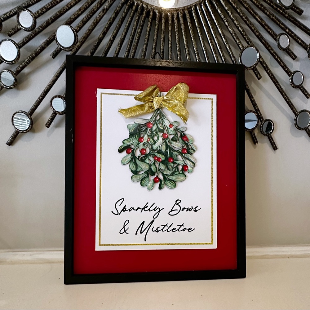 NWT sparkly, bows and mistletoes framed picture